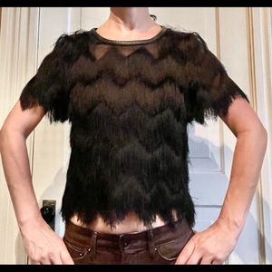 REBECCA MINKOFF  black fringe top xs